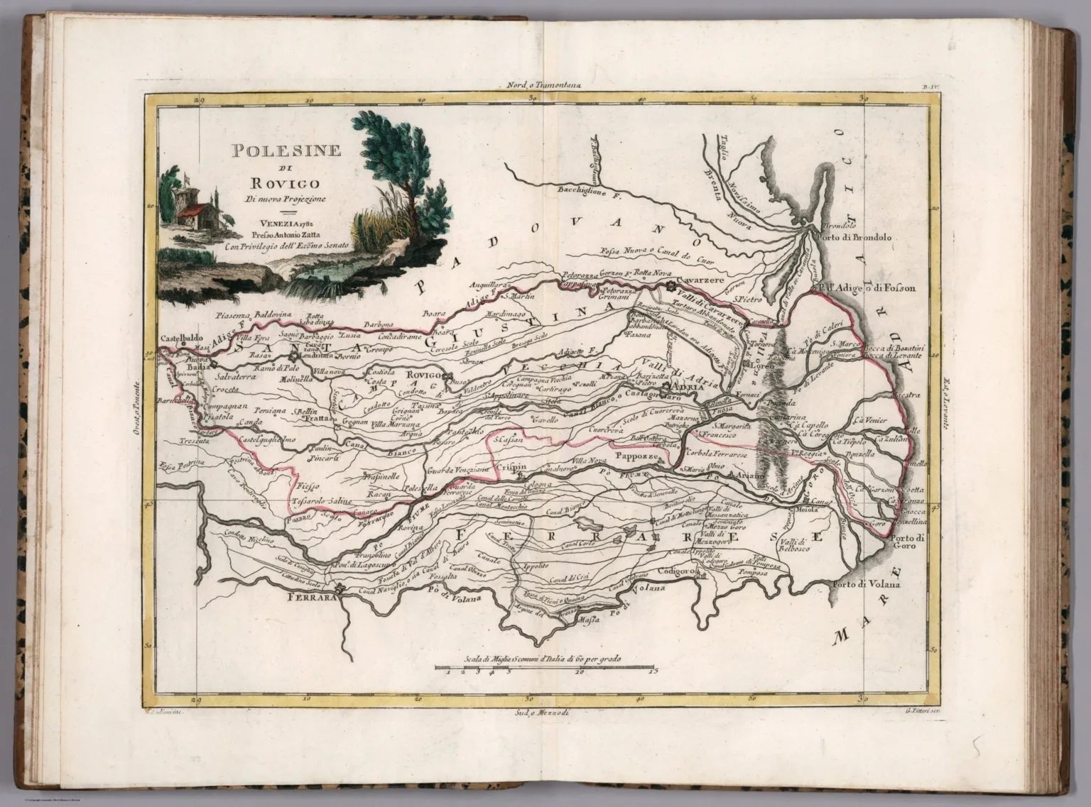 Carta del Polesine di Rovigo pubblicata a Venezia da Antonio Zatta nel 1782
