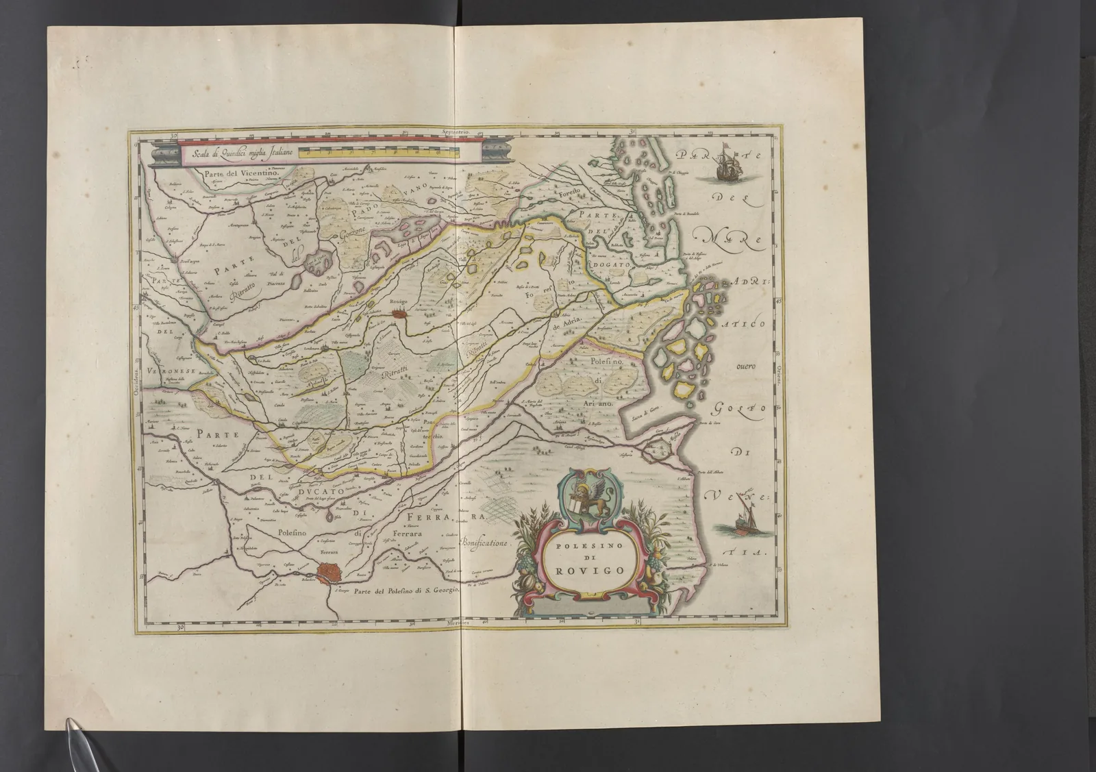 Carta storica del Polesine di Rovigo, incisa da Joan Blaeu nell'Atlas Maior del 1667